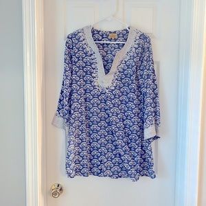 Roller rabbit blue silver tunic cover up